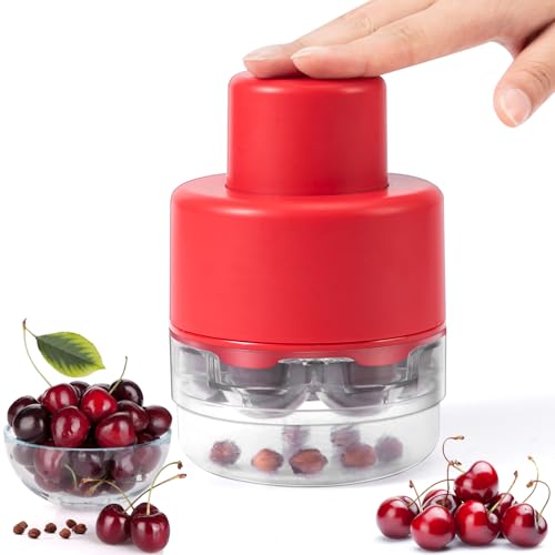 SCHVUBENR 7-IN-1 Large Cherry Pitter Tool - Portable Cherry Corer Pitter with Ergonomic Push Design - Easy to Use for Making Cherry Jam - Pit 7 Cherries at Once