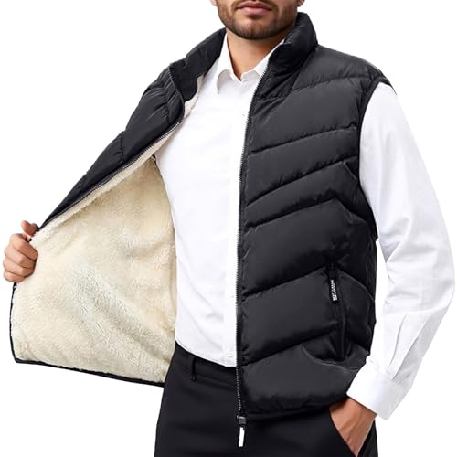 Gilet matelassé pour homme col montant veste sans manches d'hiver noire