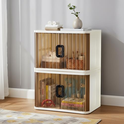 Image of Amazon Basics Plastic Storage Cabinet with Dual Front Doors, Multi-Purpose Organizer for Home, Kitchen & Kids Room, Durable & Lightweight (Medium Size, 2 pic)