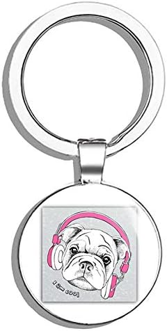 Glover Trading Shar Pei Dog Headphones Music Round Stainless Steel Metal Key Chain Keychain Ring Double Sided Deisgn