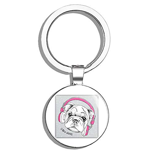 Glover Trading Shar Pei Dog Headphones Music Round Stainless Steel Metal Key Chain Keychain Ring Double Sided Deisgn