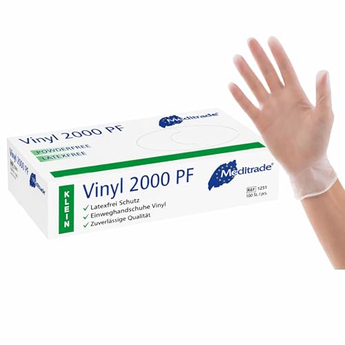 Meditrade 1251S Vinyl 2000 PF Untersuchungshandschuhe aus Vinyl, puderfrei, nicht steril, Größe S, Packung mit 100 Handschuhen