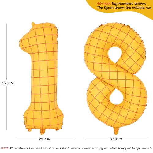Image of 40 inch Large Number Balloon 18 Toy Inspired Story Yellow Birthday Balloon | Western Rodeo Party Supplies Boy Girl Story Anniversary Kids Birthday Party Cowboy Farm Themed Baby Welcome Decorations
