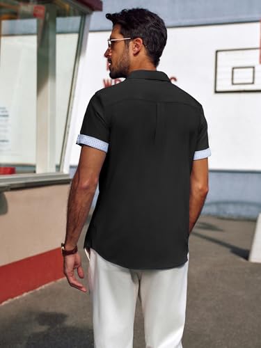 PJ PAUL JONES Men's Short Sleeve Button Down Shirt Wrinkle Free Casual Summer Beach Shirts with Plaid Contrast Flip Cuffs4