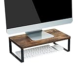 Giikin Vintage Wood Monitor Stand Riser, Ergonomic Desk & Tabletop Organizer Desktop Storage Shelf for Laptop, Computer, MacBook, Notebook, PC, Dark Brown