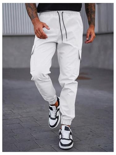 OYOANGLE Men's Drawstring Cargo Pants Flap Pocket Workout Athletic Joggers Lightweight Sweatpants2