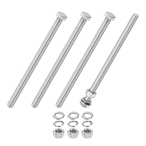 M METERXITY 4-Pack Hex Head Screw Bolt with Nuts Flat &amp; Lock Washers M12x200mm Stainless Steel Bolts and Nuts Kit Fully Threaded Metric Bolt Assortment for Equipment/Machinery