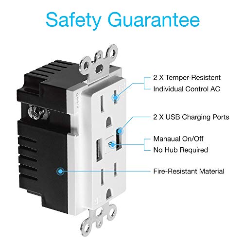 Image of Geeni 2-Port USB Speed Charger Wall Outlet: Dual USB & Power Outlets, Smart Charging Solution