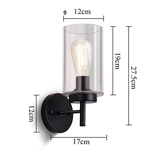 SISVIV Rétro Applique Murale Intérieur Vintage Lampe Murale Industriel Lampe de Mur Verre E27 pour Bar, Cuisine, Restaurant, Couloir, Salle de Bains Noir - Image 7