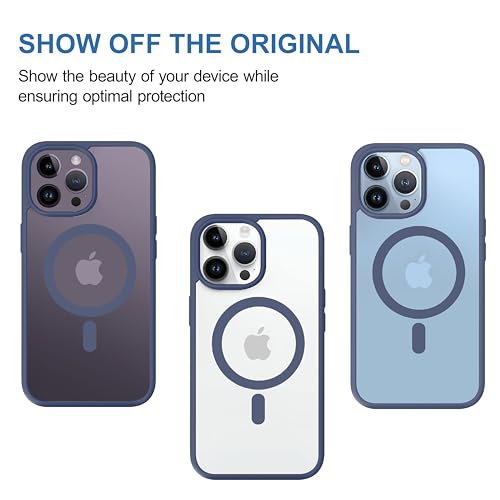 Image of CEDO Cover for iPhone 14 Pro Max | Compatible with MagSafe Wireless Charging | Designed with Magnetic Lock Shockproof Phone Bumper Transparent Back Case Cover (Navy Blue)