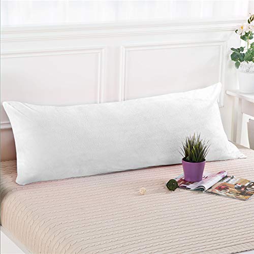 Image of NTBAY 1 Pack Zippered Velvet Body Pillow Cover, Super Soft and Cozy Luxury Fuzzy Flannel 20x54 Long Pillowcase with Zipper, 20x54 Inches, White