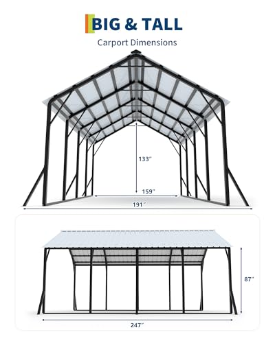 Image of GarveeLife 13x21 ft Metal Carport with Vertical Roof, Heavy-Duty Metal Car Port with Reinforced Frame, Steep-Pitch Roof Design, High-Clearance for Full-Sized Pickup, White