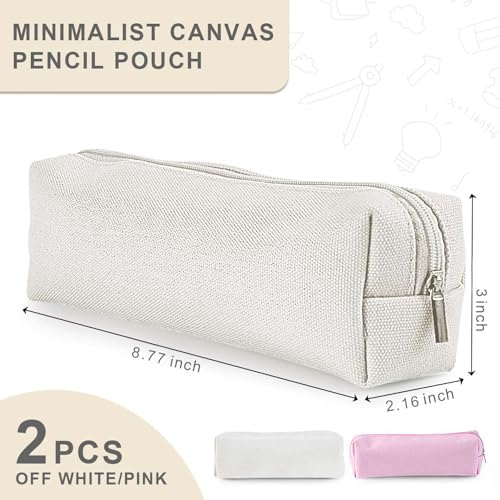 Image of SenseYo 2 Pack Small Pencil Case Pouch Bag Box Stationery Storage Organizer with Zipper for Teen and Adult (Pink & Beige)