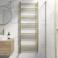 DuraTherm® 1600 x 600mm Flat Straight Heated Towel Rail Radiator Modern Central Heating Bathroom Warmer Wall Mounted Ladder Rad, Brushed Brass