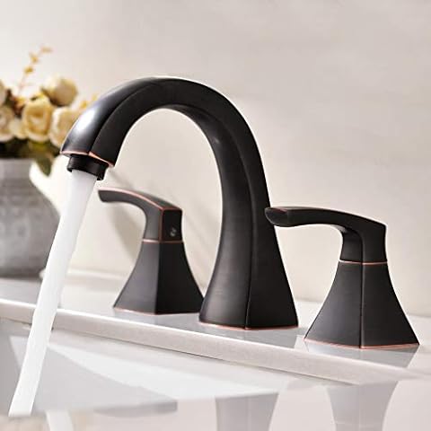 VAPSINT Antique Widespread Lead-Free Three-Hole Oil-Rubbed Bronze Bathroom Faucet, Two Handle Bathroom Vanity Sink Faucets with Stainless Steel Water Hoses Cover