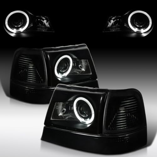 Autozensation Compatible with 1998-2000 Ford Ranger Black Smoke Halo Projector Headlights + Corner Signal Lights L + R Pair