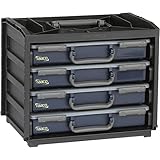 Inkl. ergonomischen Tragegriff; mittels seitlicher Profile rasten die Sortimentskoffer sicher in den Tragerahmen ein