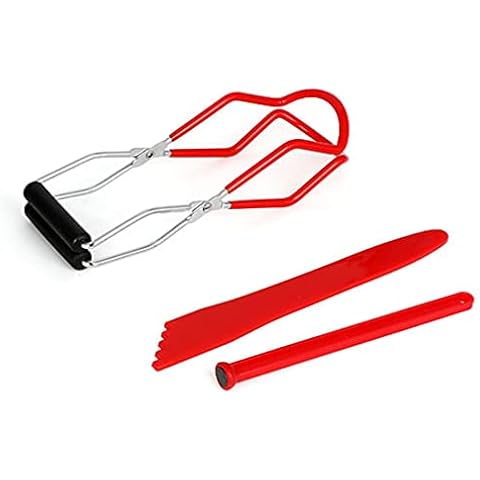 Aifeier ET Canning Tools Kit includes 1pcs Bubble Popper Bubble Remover, 1pcs Jar Lid Lifter Magnetic Lid Lifter and 1pcs Stainless Steel Canning Tongs (Red) Cover