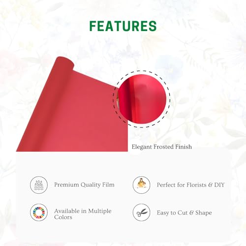 Image of Oasis Frosted Red Bouquet Wrapping Roll Premium Korean Style Flower Wrap for Fresh Flowers & Gift Packaging Florist Essential Supplies 60 Micron 25 Meter Long
