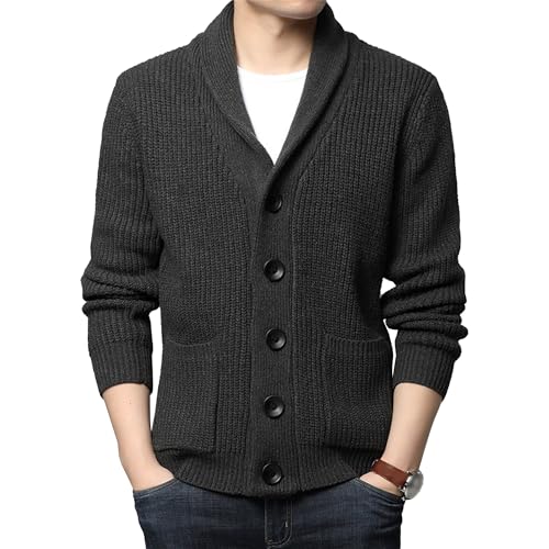Men's Shawl Collar Cable Knit Sweater Thicken Warm Menclothing Cardigan Casual Textured Button Down Cardigans