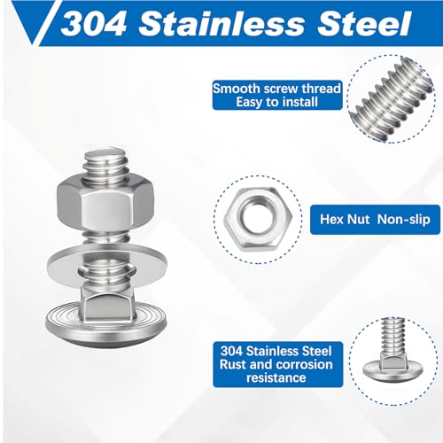 Image of Zonon 25 Sets 3 /8-16 x 1 Stainless Steel Carriage Bolts and Nuts Kit Round Head Square Neck Carriage Bolts Screws and Hex Nuts and Flat Washers, Stainless 18-8 Full Thread Coverage (Silver)