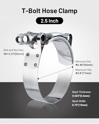 Image of EVIL ENERGY 2.5 Inch T-Bolt Hose Clamps, Stainless Steel 304 Turbo Intake Clamps, 63-71mm Adjustable Range for 2-1 /2 inch Hose ID, Intercooler Radiator Pipe Clamps for Silicone Coolant Hoses, 4PCS