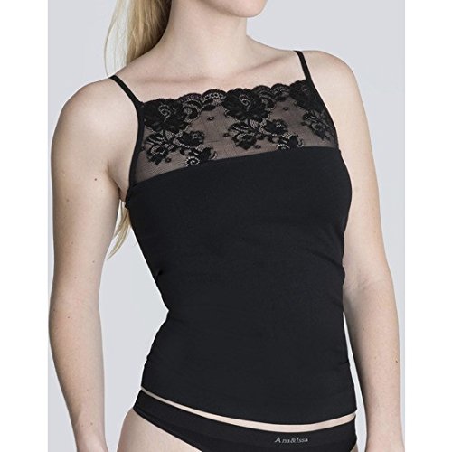 Cosmetic Line 25994 Miss Anaissa Slimming T-Shirt Smart Cosmetic-Textile Triple Action with Delicate Elastic Lace, Black, One Size Women