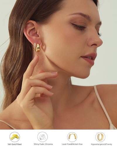 Gold Hoop Earrings Set for Women, 14K Gold Plated Lightweight Earrings Sets for Multiple Piercing, Hypoallergenic Chunky Trendy Gold Earrings for Women Jewelry2