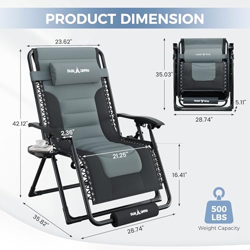 Image of UDPATIO Oversized Zero Gravity Chair Folding Padding Outdoor Recliner