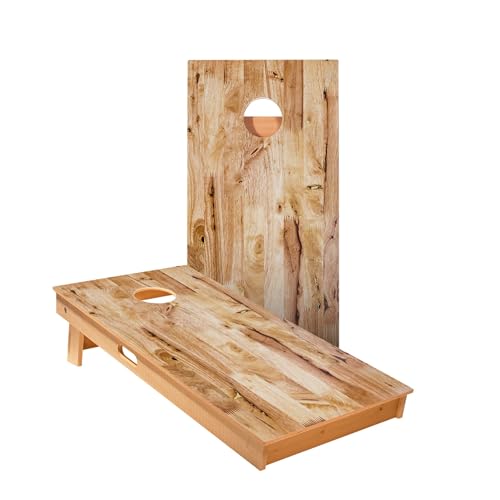 Skip's Garage Light Wood Panels Cornhole Boards - Includes (2) Boards (Resin Bags) + (1) Carry Case, (2) Hole Lights & (2) Edge Lights