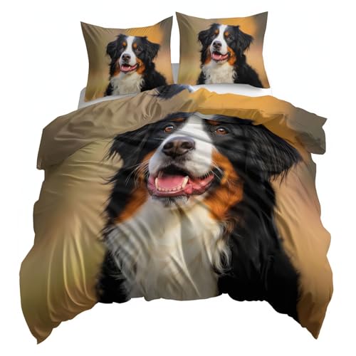 240 x 220 cm Bettwäsche Set Beige, Tier Hund Licht Bedruckte Microfaser Wendebettbezug Weiche Mädchen Winter Bettwäsche mit Reißverschluss für Schlafzimmerdekoration