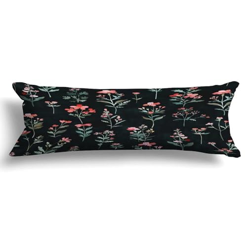 Long Pillow for Sleeping,Botanical Floral Long Body Pillow with Zipper 20x59in,Decorative Rectangle Body Pillowcase Case for Bedding Bedroom Sofa Couch Home Decoration