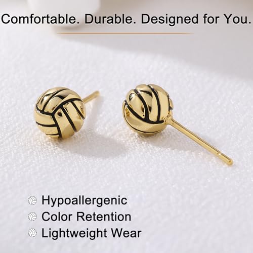 14K Gold Plated Sterling Silver Post Hypoallergenic 3D Baseball Soccer Volleyball Softball 7mm Ball Stud Earrings for Women Men Dainty Mini Sports Gift for Athletes Player Fan Gifts2