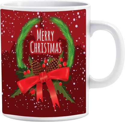Lata Ceramic White Printed Coffee Mug on Christmas Themed