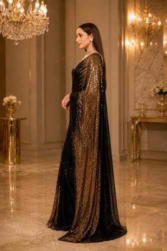 Image of Women Sequin Saree with Designer Border Elegant Pallu and Blouse Piece
