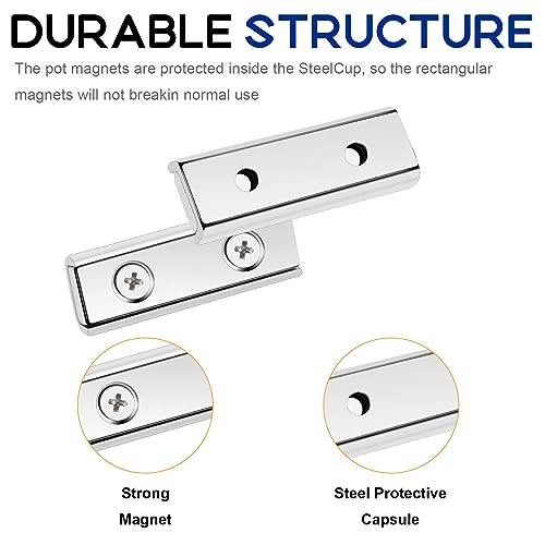 Image of TRYMAG Bar Magnets, 45Lbs 6 Pack Countersunk Hole Magnet with Screw