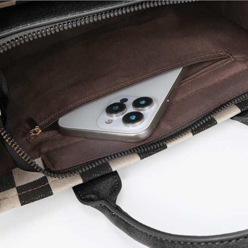 Image of Checkered Tote Bag for Women - Plaid Handbag Checkerboard Crossbody Shoulder Bag Trendy Checkered Tote Purse