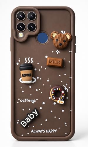 Image of Bintage Ball Bear| Donut| Milk Cake| Baby| Coffee Rubber Case Camera Protection Back Cover Compatible for Realme Narzo 20 - Brown