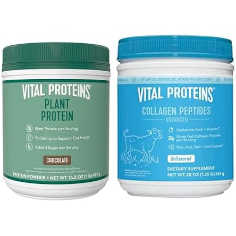 Vital Proteins Collagen Peptides Powder 20 oz Unflavored + 16.5 oz Chocolate Plant Protein Powder