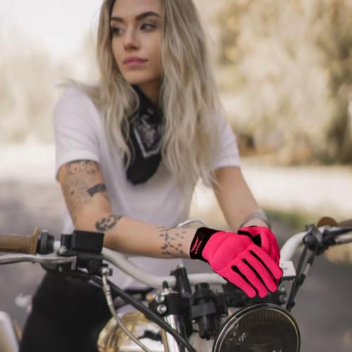 XTRIM Xenia Bike Gloves for Women, Full-Finger Length Motorcycle Gloves, Moisture-Absorbent Fabric, Comfortable Fit, Reinforced Knuckles for Impact Protection (1 Pair, Coral Pink)