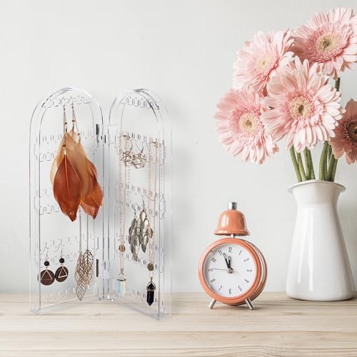 Relaxdays Schmuckhalter Acryl, klappbarer Schmuckständer, für Ohrringe, Ketten, 2 Fächer, HBT 28x21x2 cm, transparent