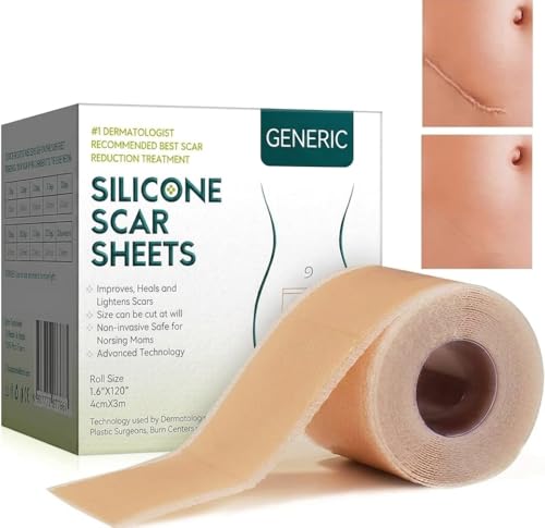 Generic Silicone Scar Sheets & Scar Tape Roll for C-Section Keloid Surgery Acne & Burn Scars Reusable Soft Silicone Gel Scar Removal Strips 1.6 x 120