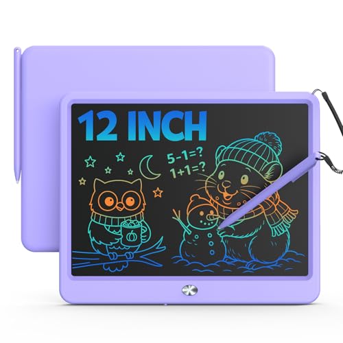 Image of Bravokids 12 Inch LCD Writing Tablet for 3-8 Year Olds - Electronic Drawing Pad and Doodle Board as Educational Birthday Gifts for Girls and Boys (Purple)