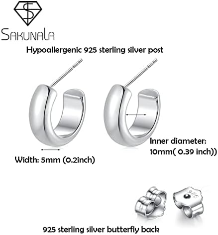 SAKUNALA Chunky Gold Hoop Earrings, 925 Sterling Silver Post Thick Open Hoop Earrings Hypoallergenic Huggie Hoop Earrings for Women