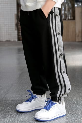 SANGTREE Boys' Side Snap Jogger Pants Striped Sweatpants, 3-12 Years4