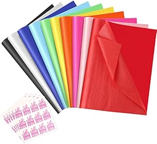 SelfTek 50 Sheets Large Tissue Paper for Wrapping Gifts 50x75cm Coloured Tissue Paper Sheets Acid Free with Stickers for Gift Boxes Bags Packaging, DIY Arts & Crafts