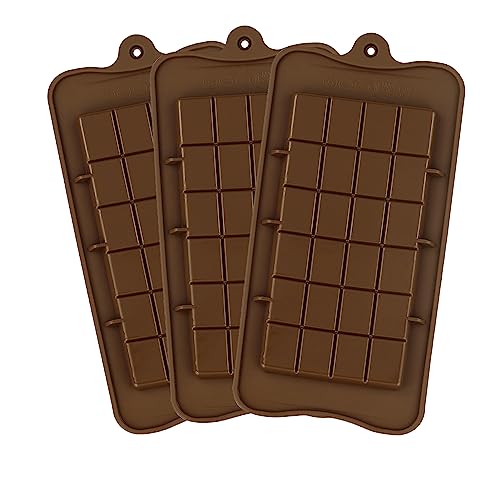 3 Pcs Silicone Break-Apart Chocolate Moulds - Brown Chocolate Bar Molds, Non-Stick Reusable DIY Baking Molds for Candy, Protein & Energy Bars, Fudge & Sweet Treats