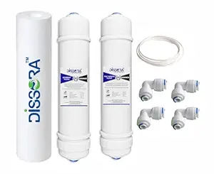 Dissora Advance 10 Inch Inline Sediment, Pre Activated Carbon Block and PP Spun Candle Filter Cartridge Set, Suitable for All Kind of RO UV UF Water Purifier, Pack of 5