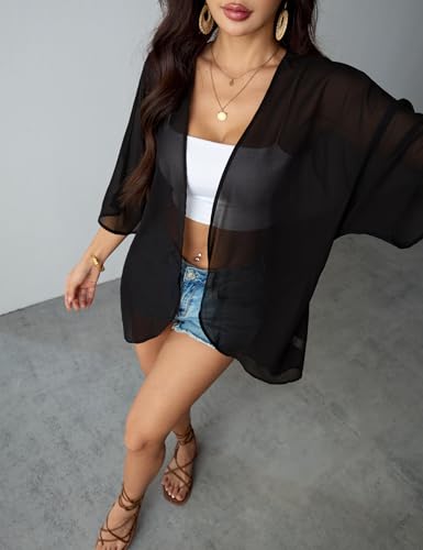 Image of Chunoy Women Short Sleeve Chiffon Kimono Beach Swimsuit Cover Up