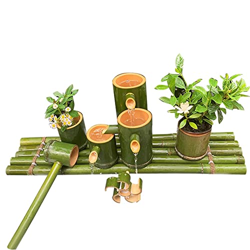 Fuente de Agua de bambú Natural con Bomba, Kit de decoración con Rueda de Agua giratoria, Fuentes Zen Feng Shui, para Patio, jardín, Estanque, peceras, 100 cm